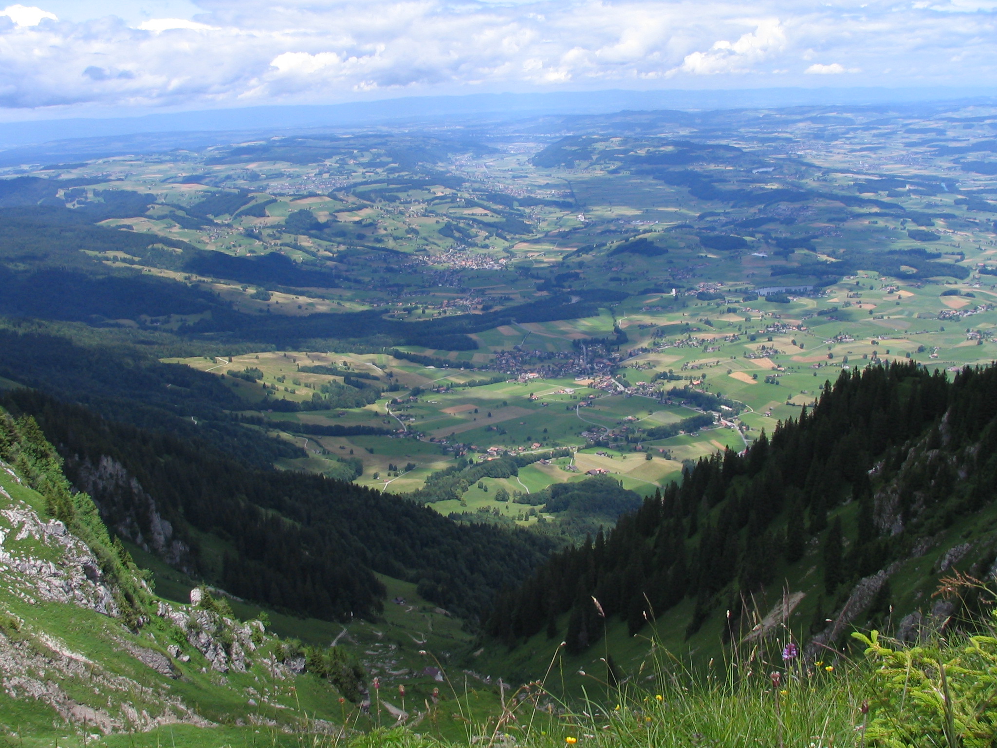 Blick aufs Gürbetal. Ein Team unter der Leitung der Universität Bern konnte zeigen, dass unter der heutigen Talsohle eine 155 Meter tiefe sogenannte Übertiefung liegt. Dieses «verborgene Tal» ist heute mit Geröll und Seeablagerungen zugeschüttet.