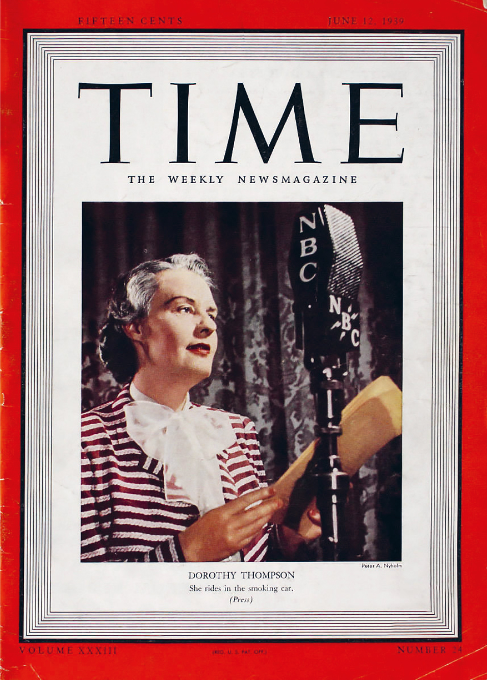 Dorothy Thompson auf dem Cover des Time Magazine, 12. Juni 1939  © Time, Bild: Peter A. Nyholm