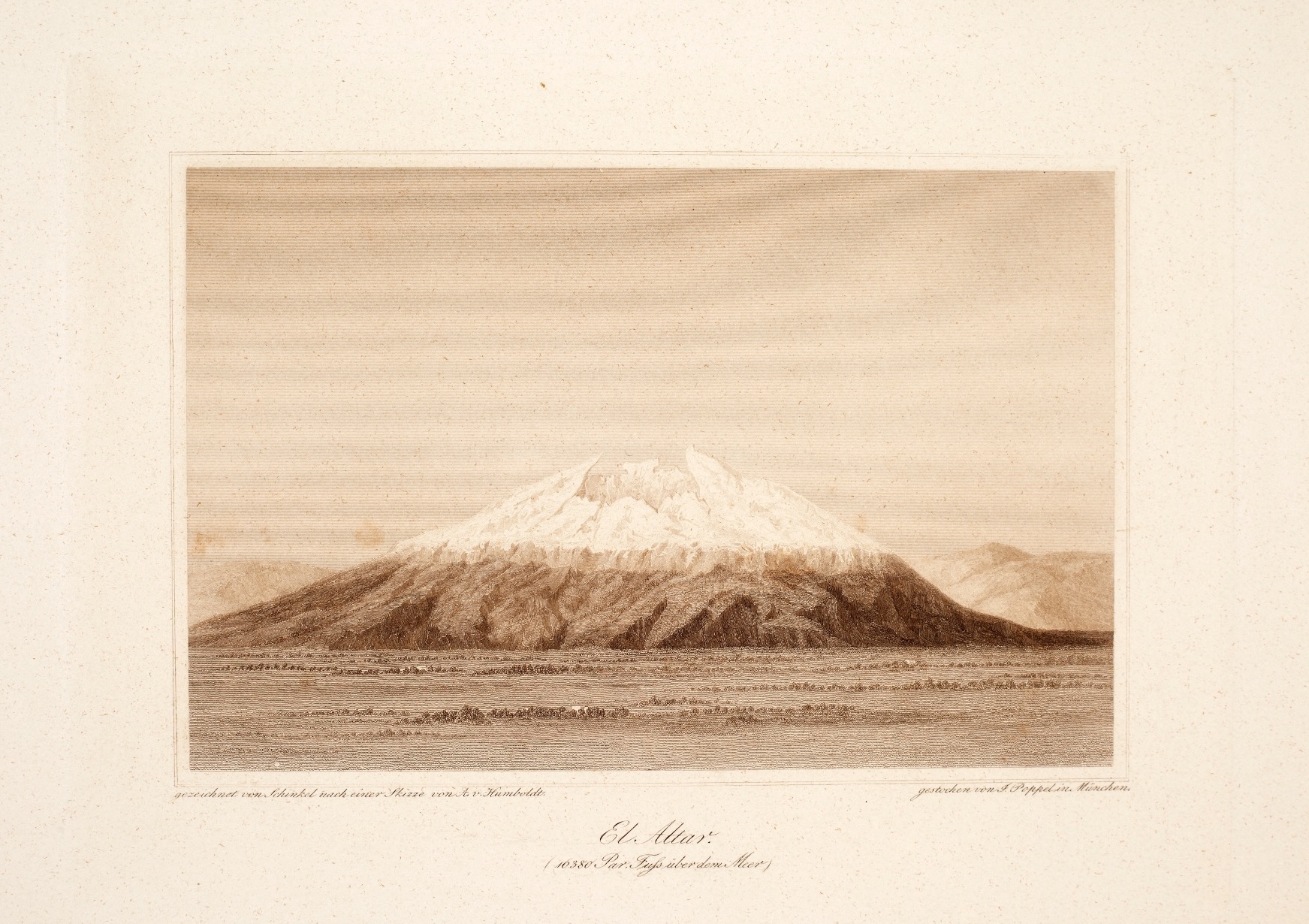 Tafel «El Altar» aus dem Bildatlas Umrisse von Vulkanen (1853), gezeichnet von Karl Friedrich Schinkel nach einer Skizze von Humboldt.