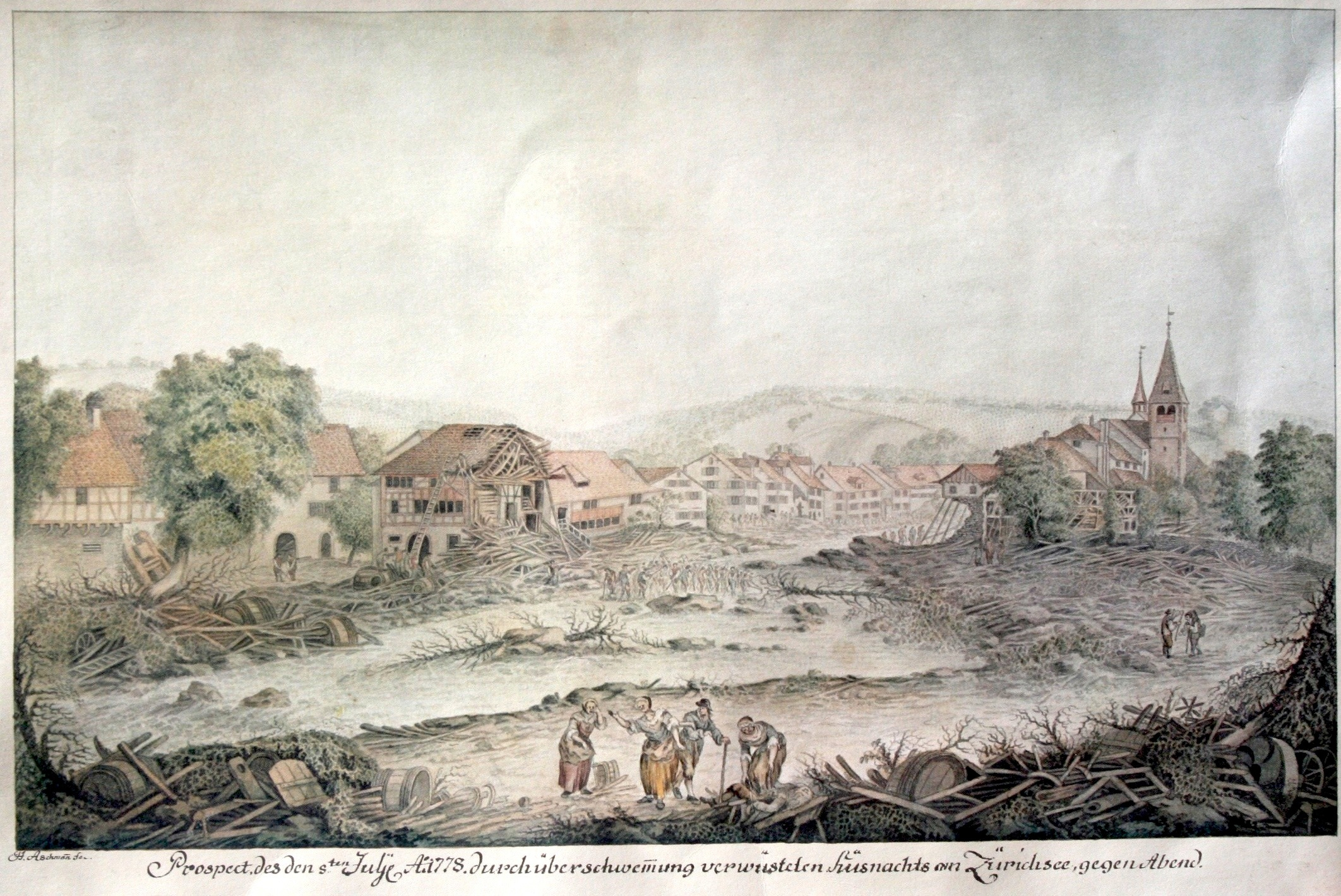 Ansicht des Hochwassers in Küsnacht von 1778.