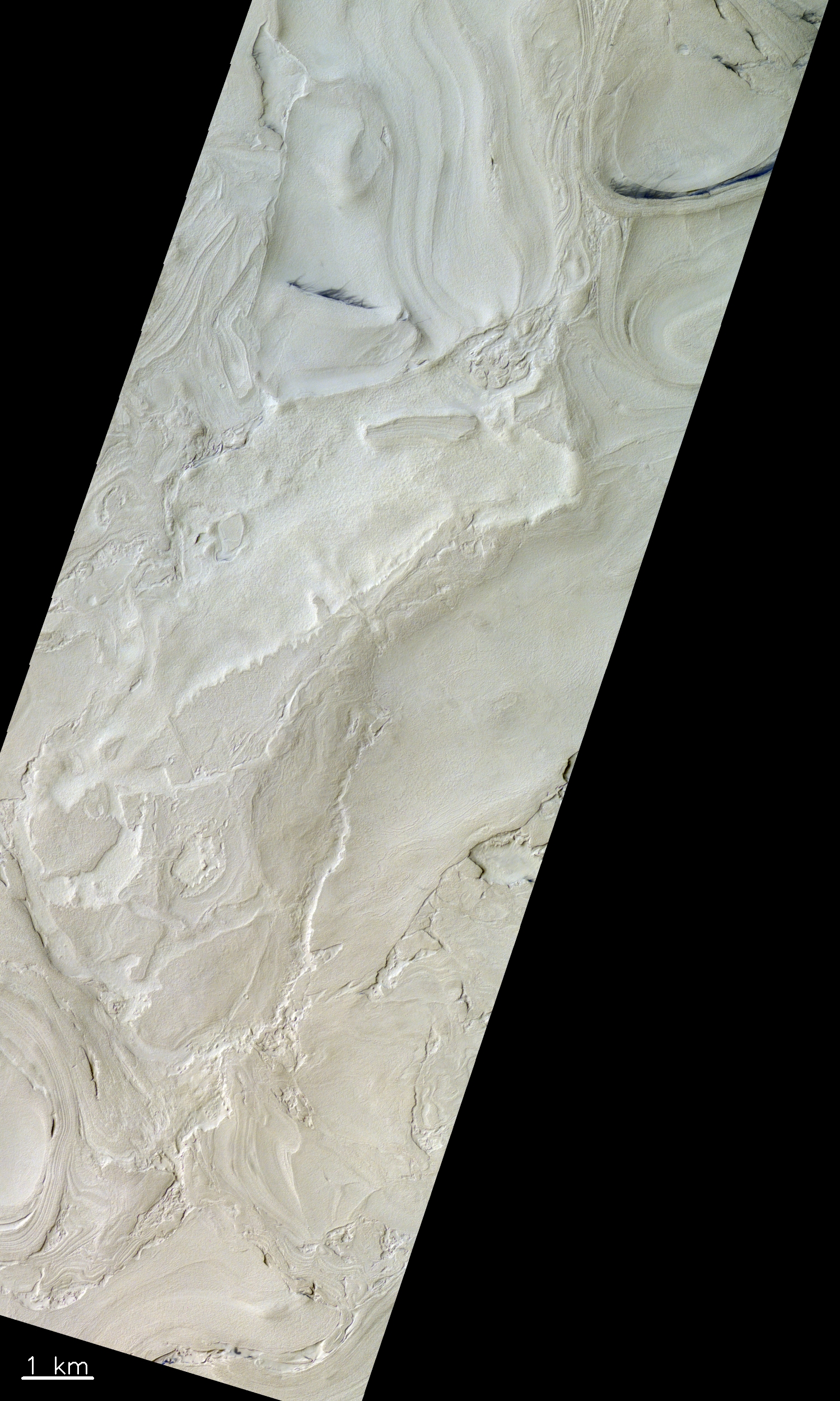 Ein Gebiet in der Region des Hellas-Beckens auf dem Mars. Dieses Bild stammt aus dem westlichen Teil des Beckens, in der sich die tiefgelegensten Stellen des Mars befinden (bis zu 7 km unter der definierten Nulllinie). © ESA/Roscosmos/CaSSIS