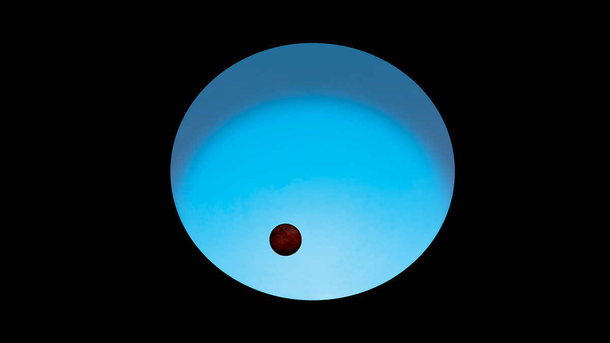Der Exoplanet WASP-189b umkreist ausserhalb des Sonnensystems den Stern HD 133112, der einer der heissesten Sterne ist, um die ein Planetensystem bekannt ist. Da er so heiss ist, erscheint der Stern blau und nicht gelb-weiss wie die Sonne.