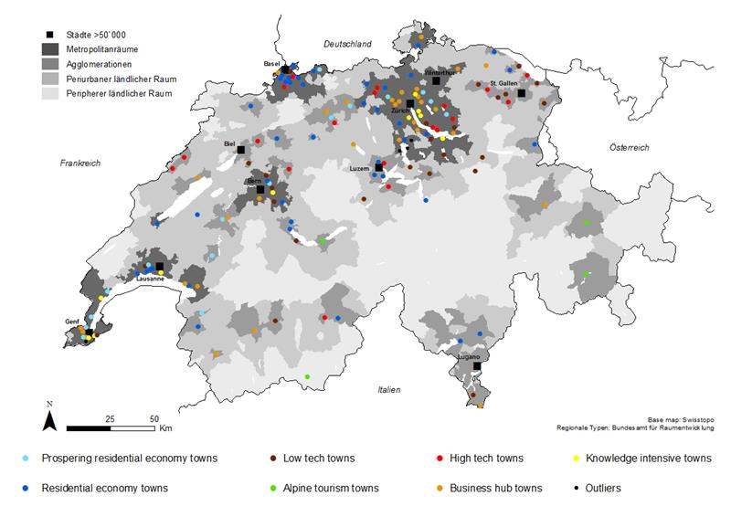 Ein Projekt der Universität Bern analysierte die Funktion und Bedeutung der 152 kleinen und mittelgrossen Städten in der Schweiz. Dabei zeigt sich: Die nationale Politik und Planungspraxis haben deren Potenzial noch zu wenig erkannt. © SNF